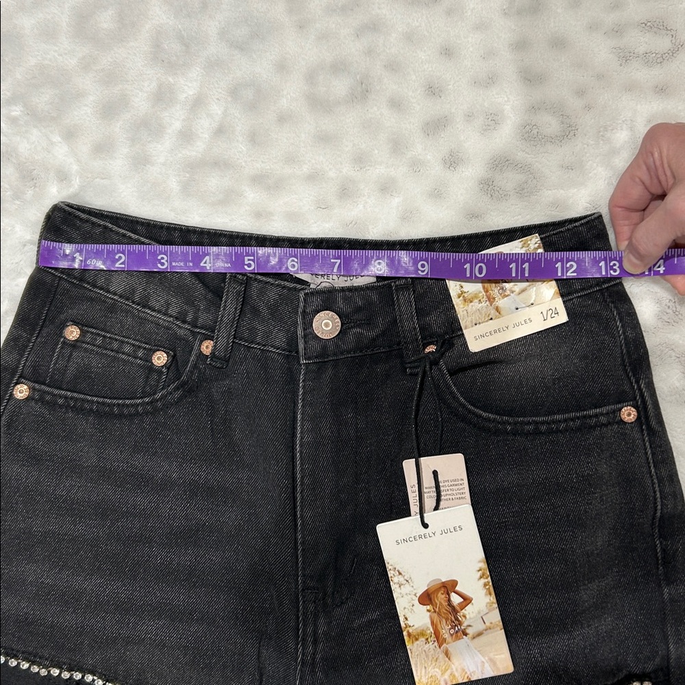 Sincerely Jules Black Denim Rhinestone Accents Taylor Swift Heart Size 1/24 NWT - Picture 10 of 10
